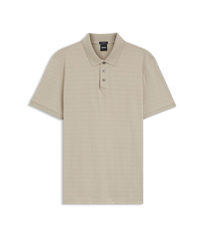 Boss Geometric Jacquard Polo Shirt In Cotton Light Beige