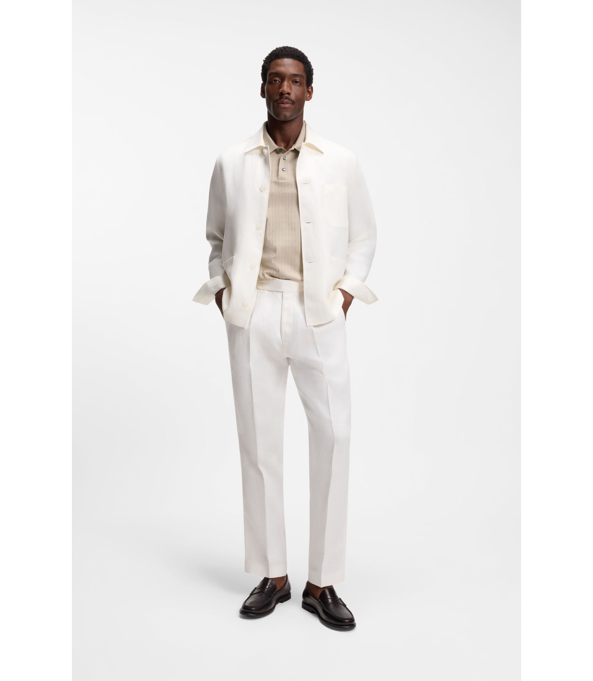 Boss Geometric Jacquard Polo Shirt In Cotton Light Beige