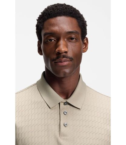 Boss Geometric Jacquard Polo Shirt In Cotton Light Beige
