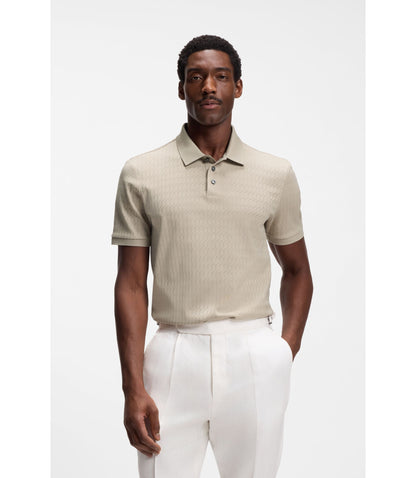 Boss Geometric Jacquard Polo Shirt In Cotton Light Beige