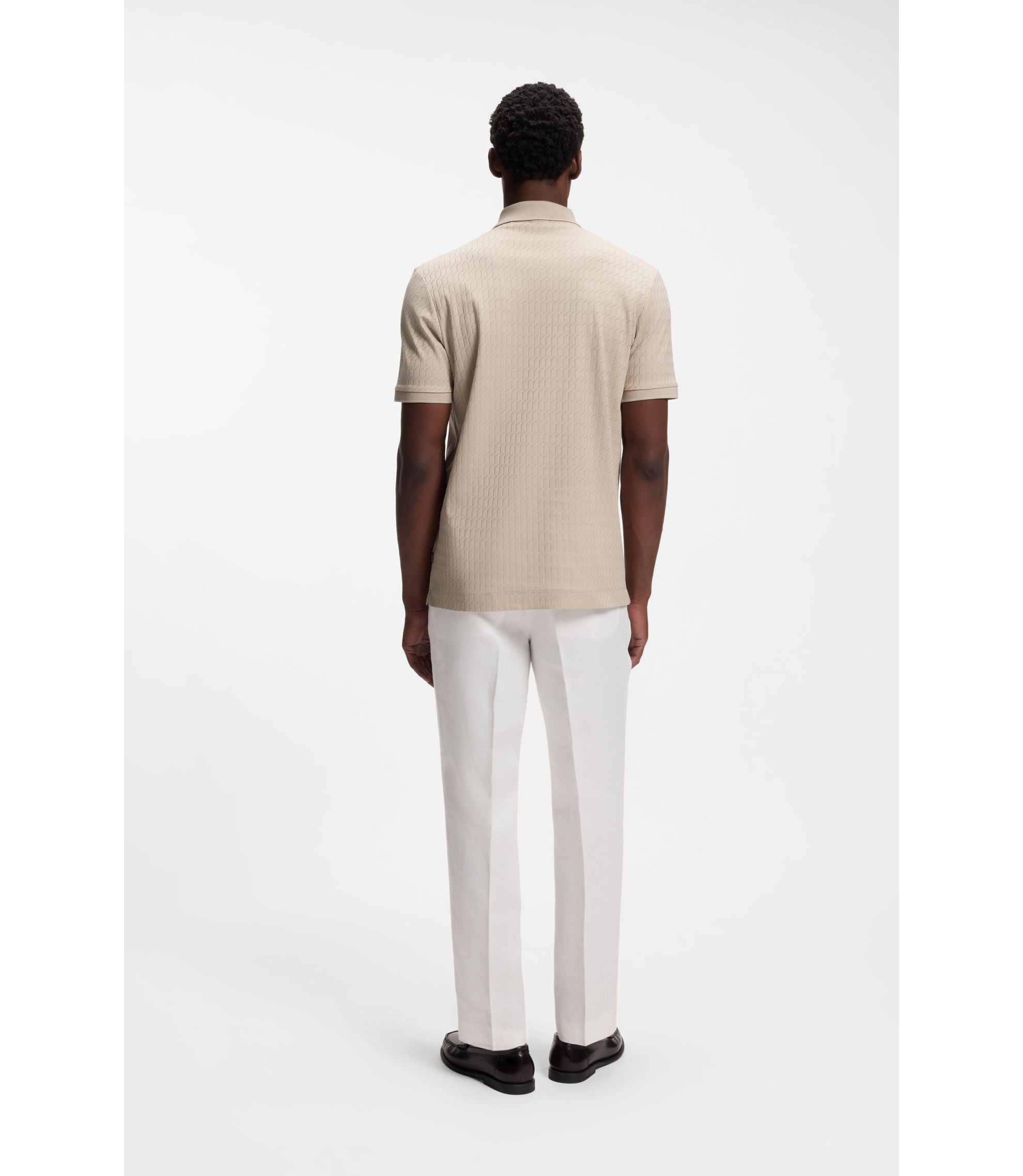 Boss Geometric Jacquard Polo Shirt In Cotton Light Beige