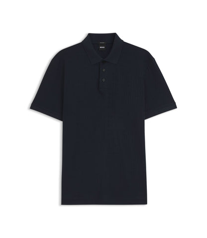 Boss Geometric Jacquard Polo Shirt In Cotton Dark Blue