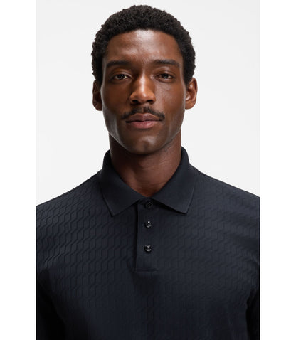 Boss Geometric Jacquard Polo Shirt In Cotton Dark Blue