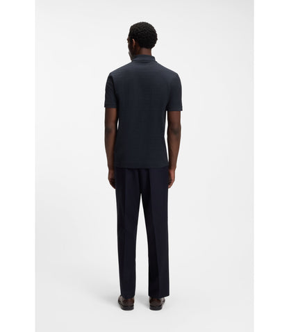 Boss Geometric Jacquard Polo Shirt In Cotton Dark Blue