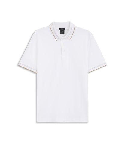 Boss Slim Fit Polo Shirt In Mercerized Cotton White