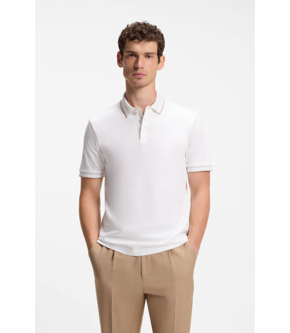 Boss Slim Fit Polo Shirt In Mercerized Cotton White