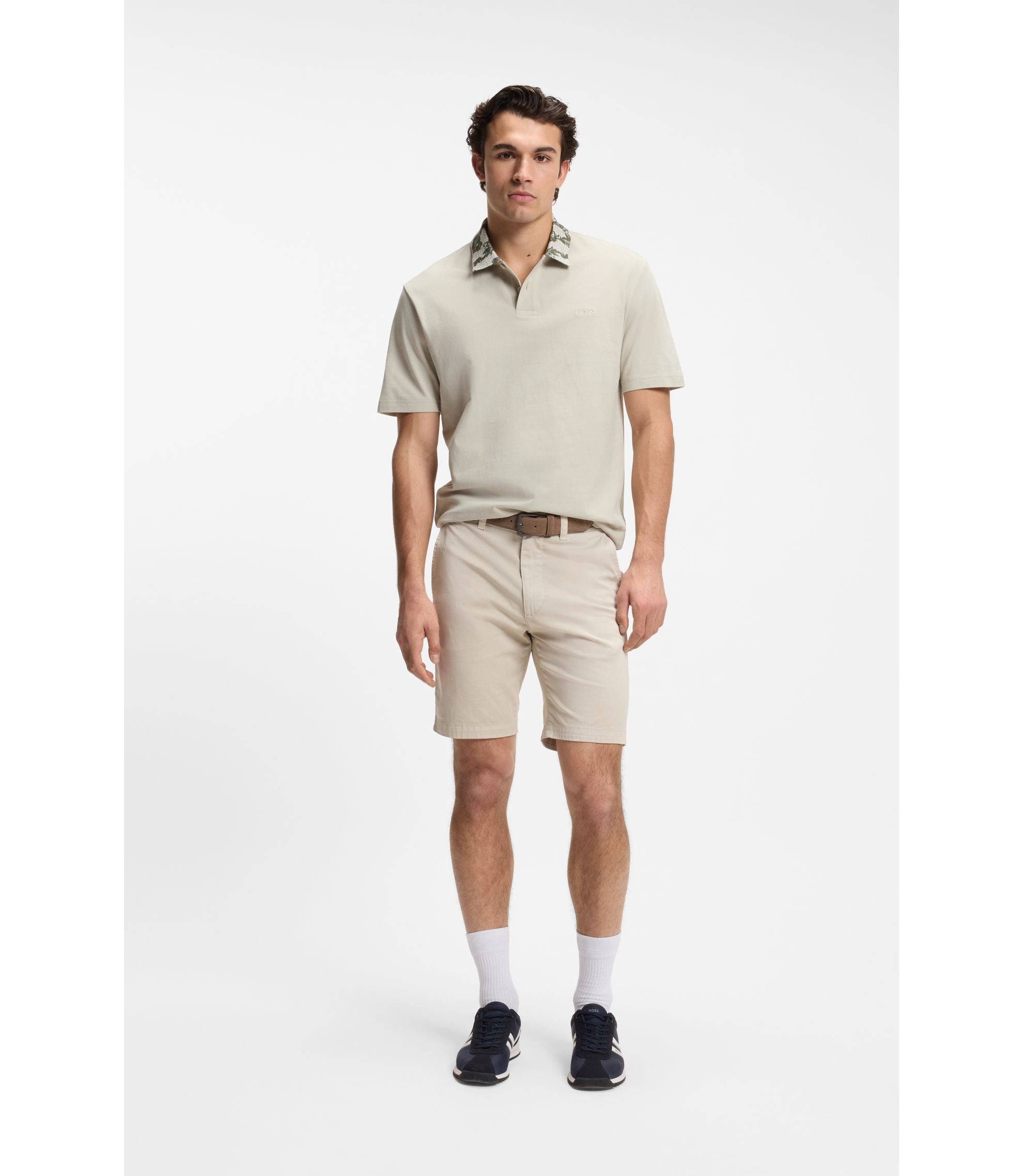 Boss Relaxed Fit Polo With Jacquard Collar Light Beige