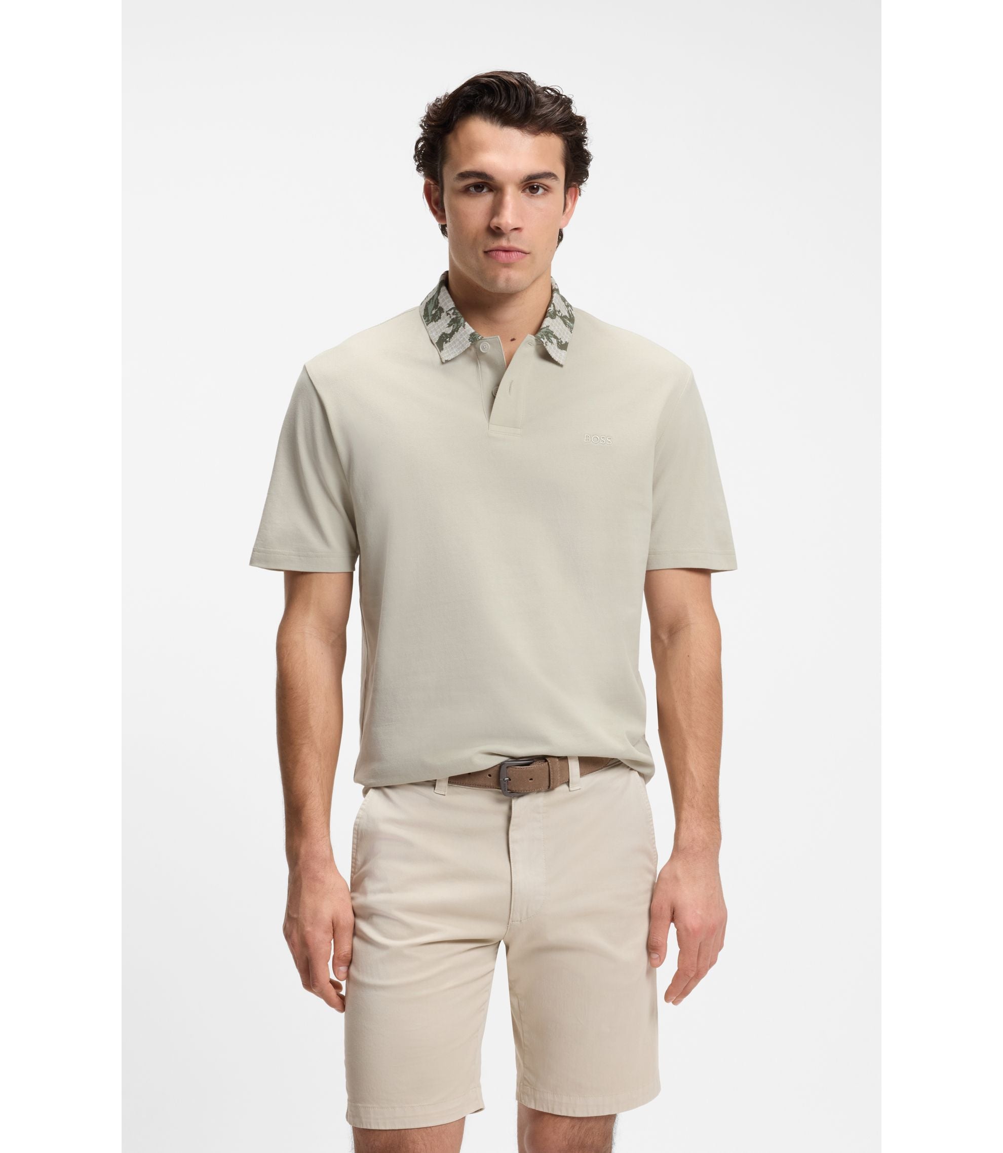 Boss Relaxed Fit Polo With Jacquard Collar Light Beige