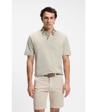 Boss Relaxed Fit Polo With Jacquard Collar Light Beige