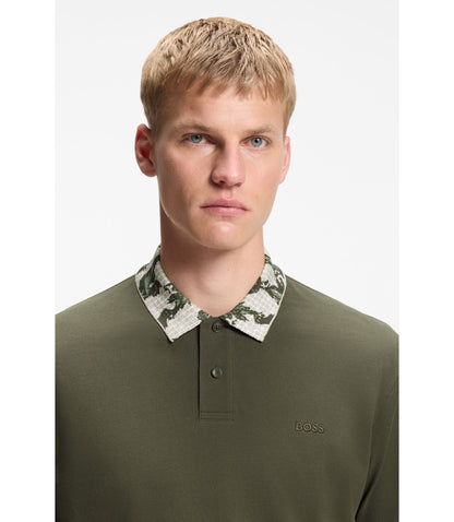 Boss Relaxed Fit Polo With Jacquard Collar Green