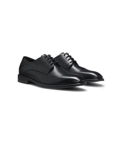 Boss Italian Made Derby Shoes In Leather With Cap Toe Black Black