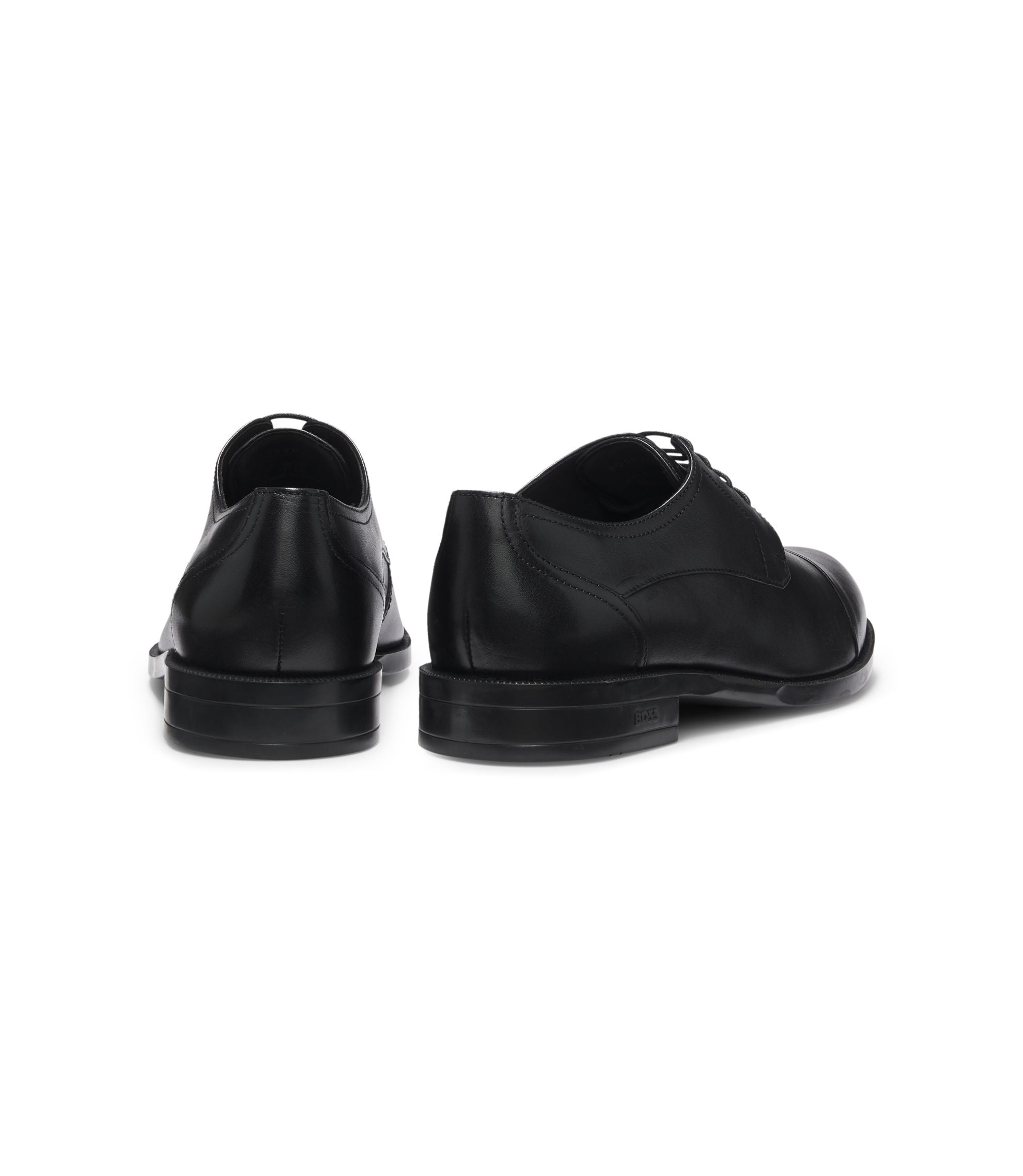 Boss Italian Made Derby Shoes In Leather With Cap Toe Black Black