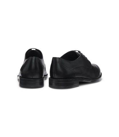 Boss Italian Made Derby Shoes In Leather With Cap Toe Black Black