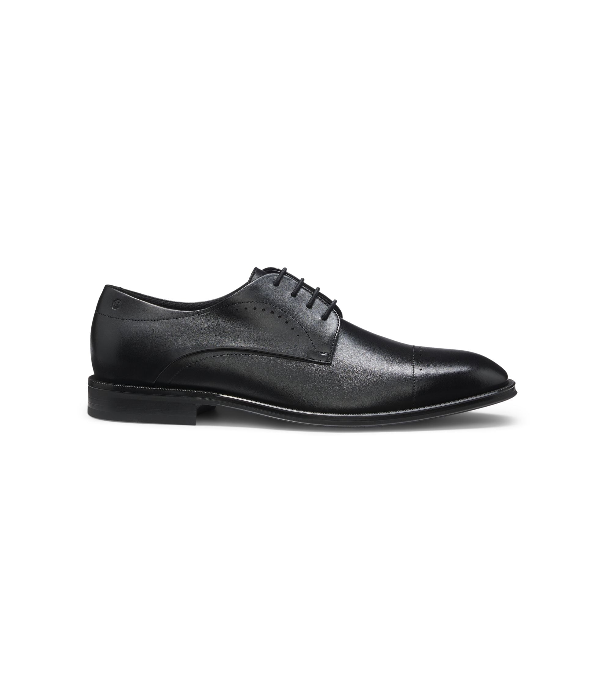 Boss Italian Made Derby Shoes In Leather With Cap Toe Black Black