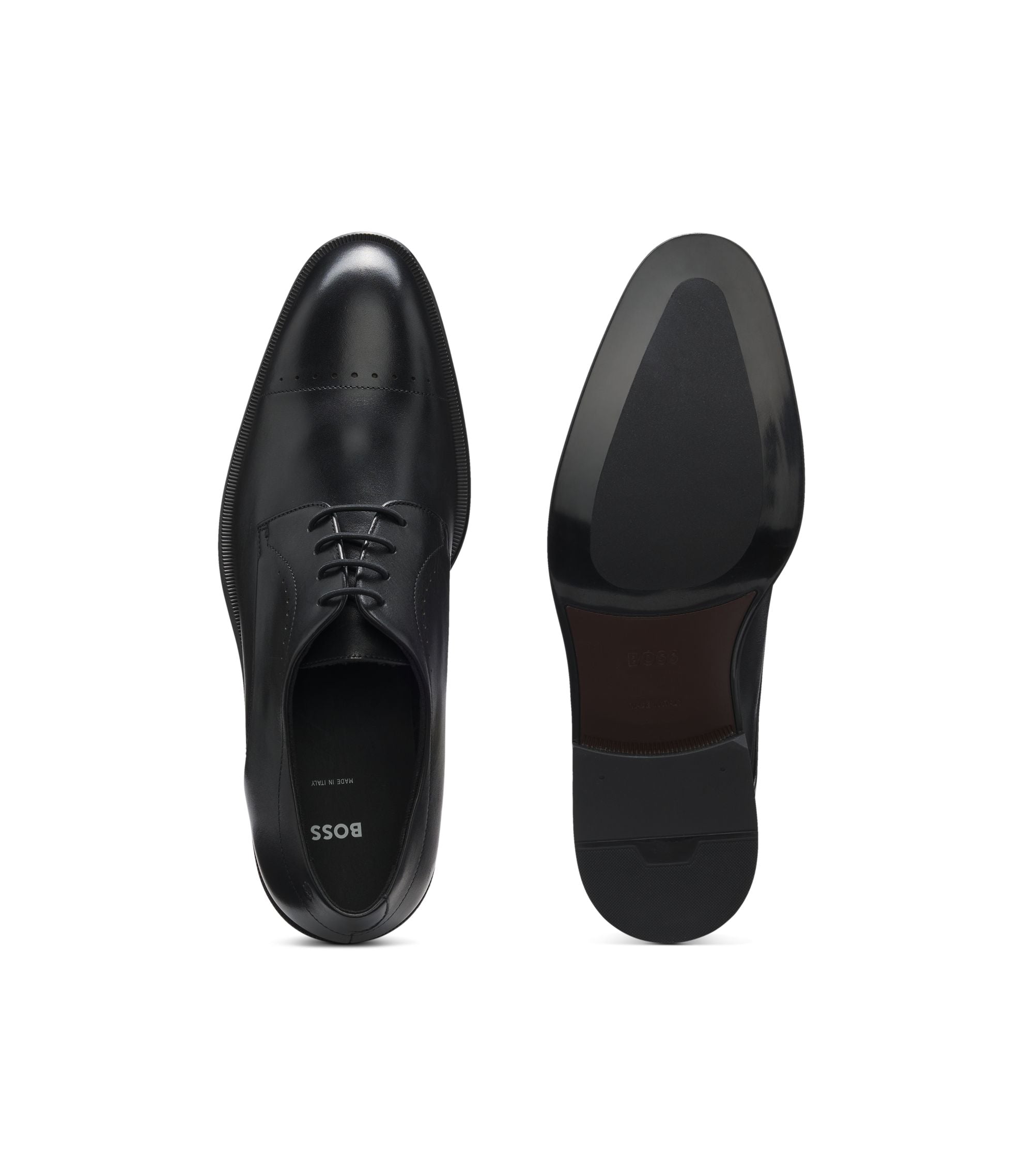 Boss Italian Made Derby Shoes In Leather With Cap Toe Black Black