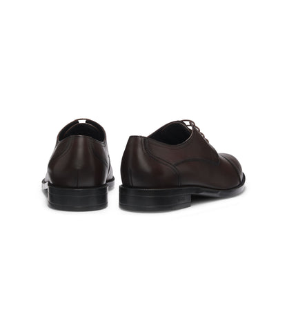 Boss Italian Made Derby Shoes In Leather With Cap Toe Dark Brown Dark Brown