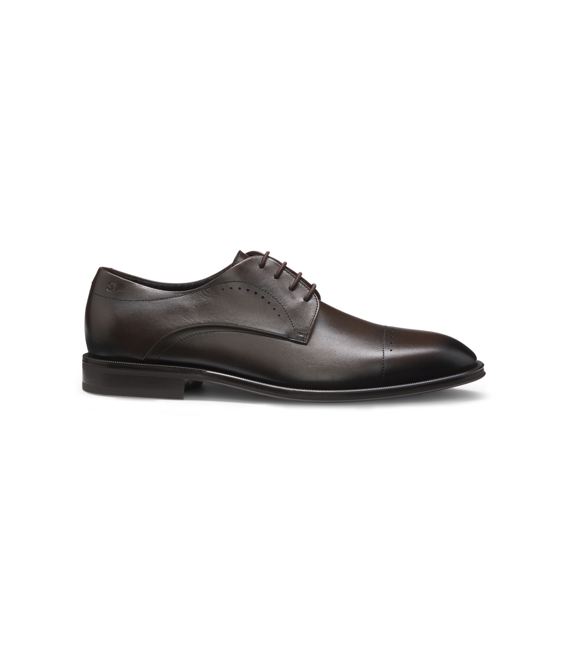 Boss Italian Made Derby Shoes In Leather With Cap Toe Dark Brown Dark Brown