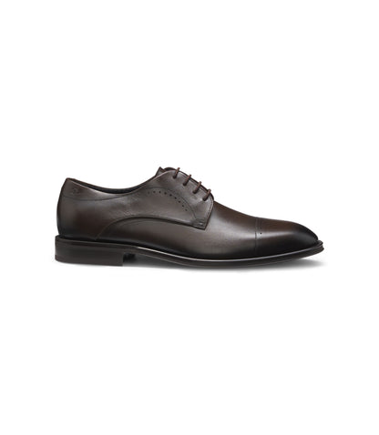 Boss Italian Made Derby Shoes In Leather With Cap Toe Dark Brown Dark Brown