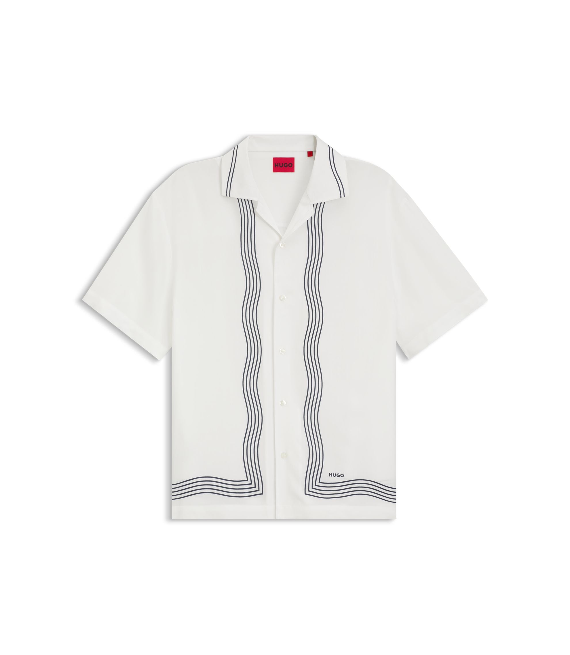 Hugo Oversized Fit Printed Shirt With Camp Collar White