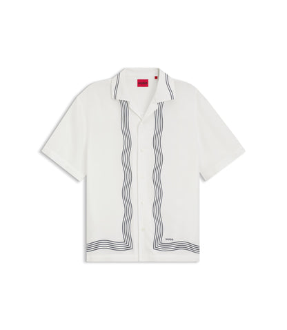 Hugo Oversized Fit Printed Shirt With Camp Collar White