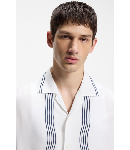 Hugo Oversized Fit Printed Shirt With Camp Collar White