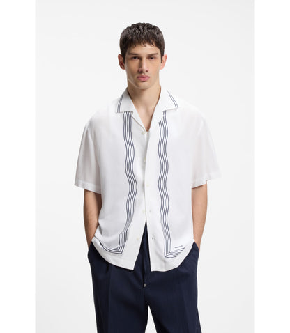 Hugo Oversized Fit Printed Shirt With Camp Collar White