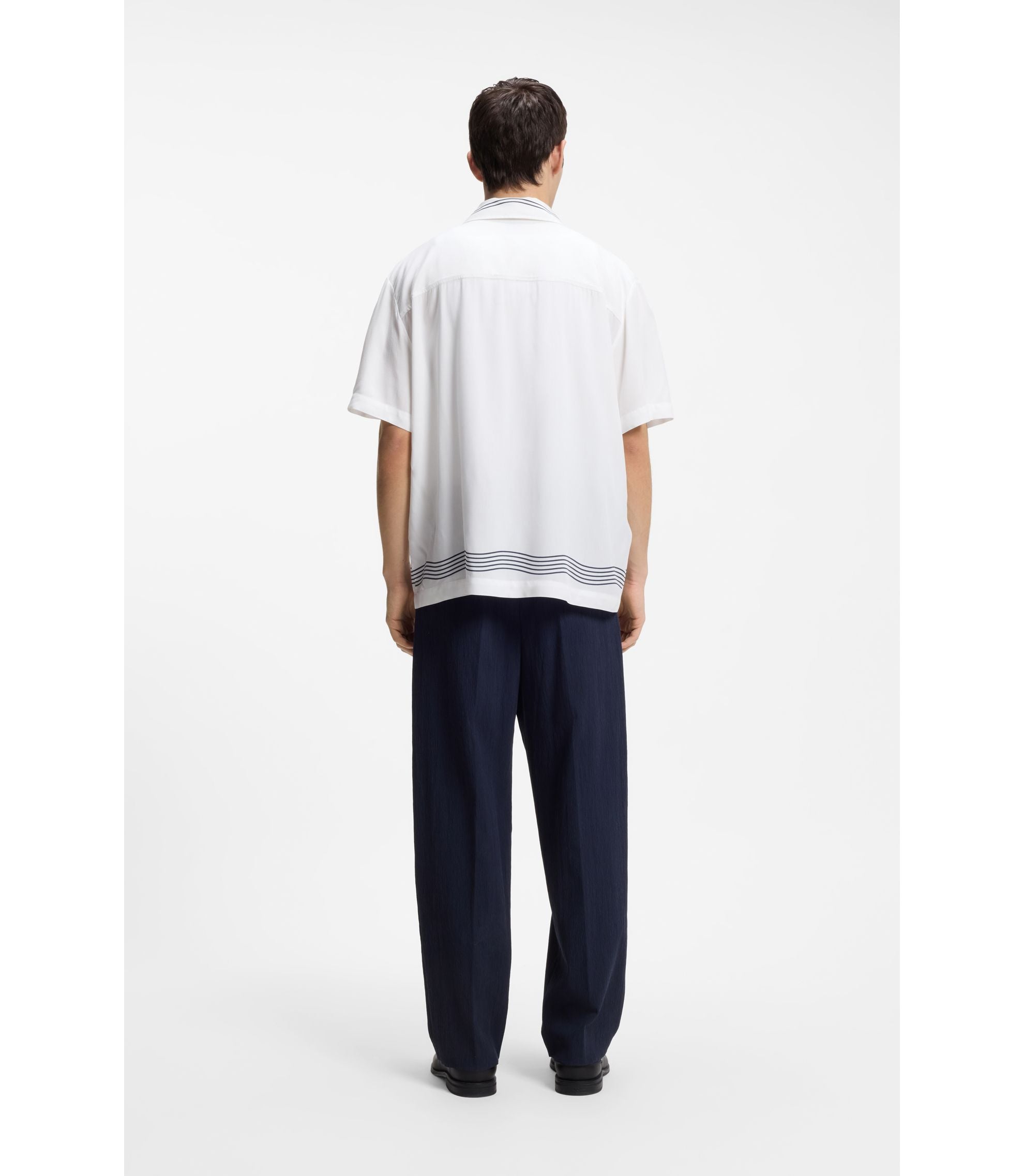 Hugo Oversized Fit Printed Shirt With Camp Collar White