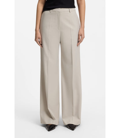 Hugo Regular Fit Wide Leg Pants In Stretch Fabric Light Grey Women's