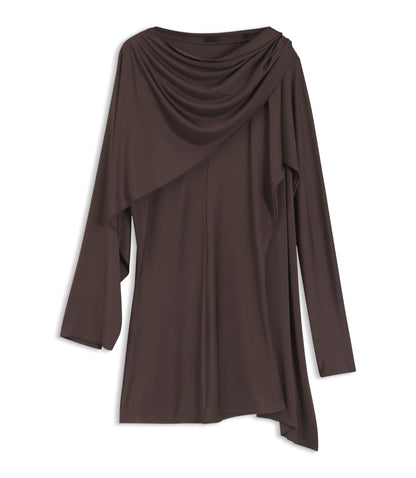 Boss Jersey Top With A Draped Scarf Detail Dark Brown Women's