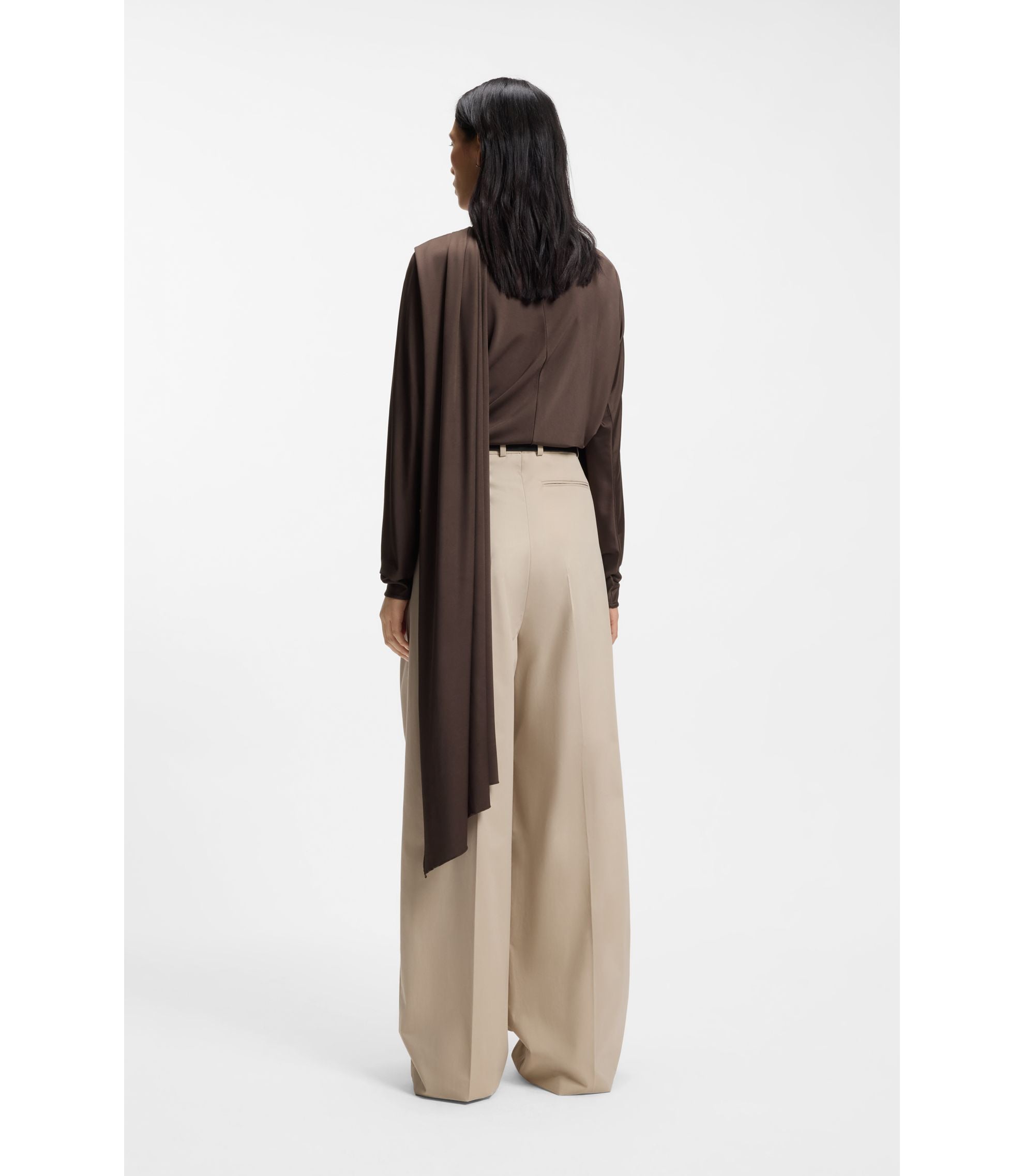 Boss Jersey Top With A Draped Scarf Detail Dark Brown Women's