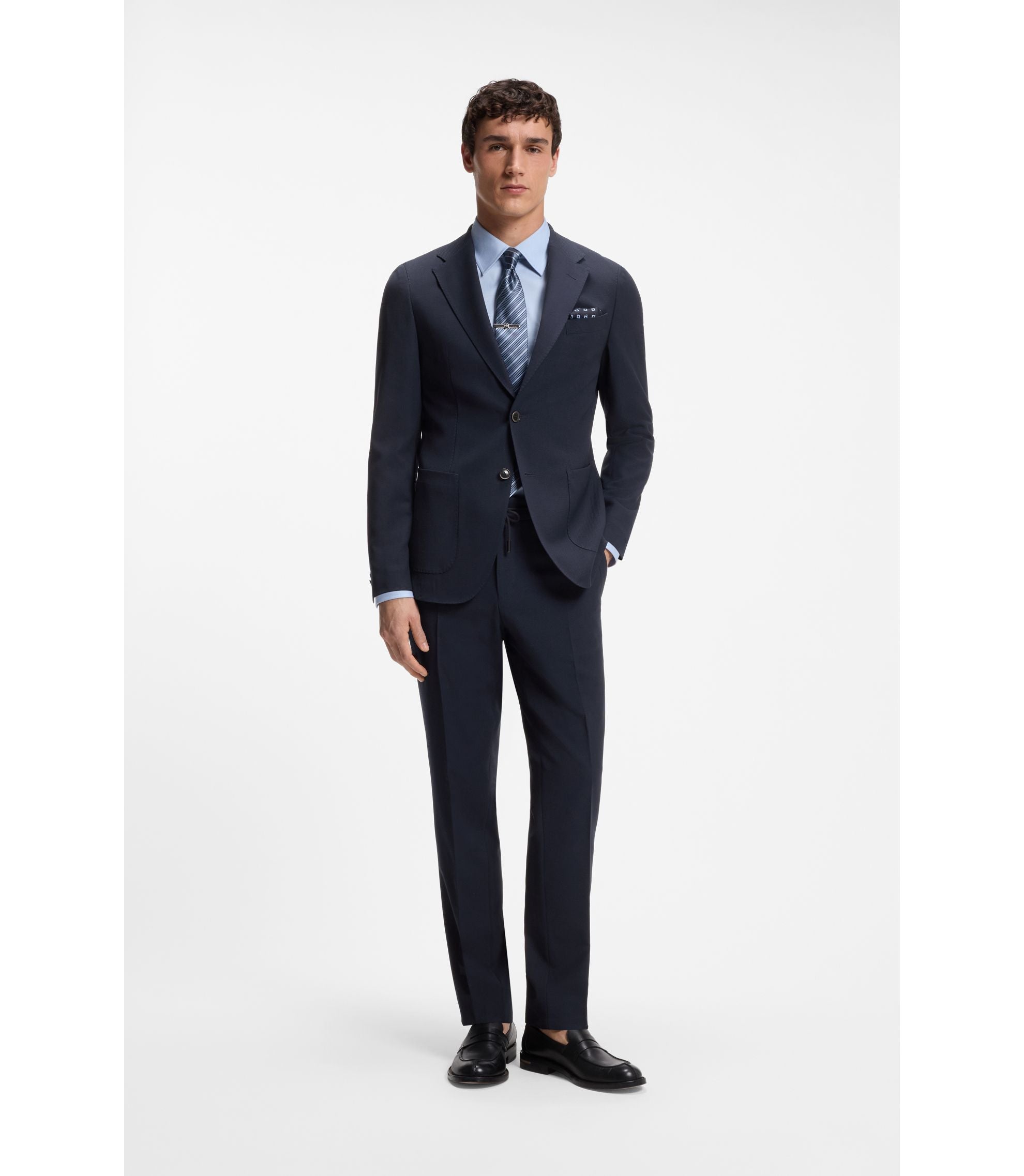 Boss Slim Fit Suit Jacket In Virgin Wool And Silk Dark Blue