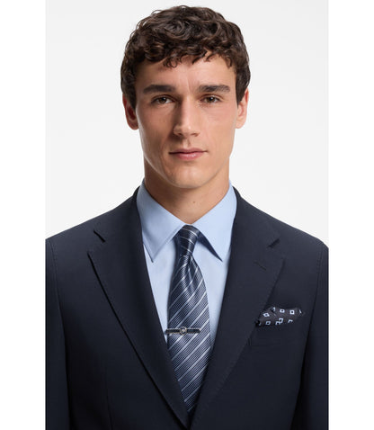 Boss Slim Fit Suit Jacket In Virgin Wool And Silk Dark Blue