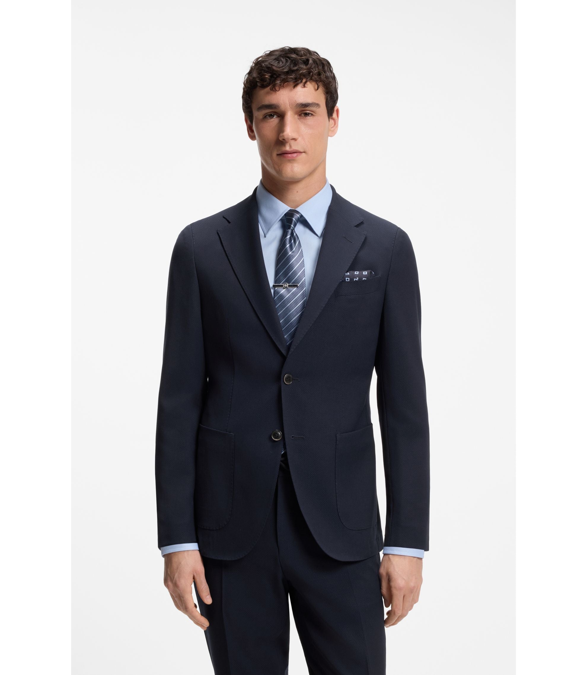 Boss Slim Fit Suit Jacket In Virgin Wool And Silk Dark Blue
