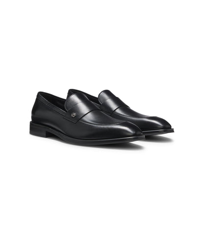 Boss Leather Loafers With Double B Monogram Trim Black Black