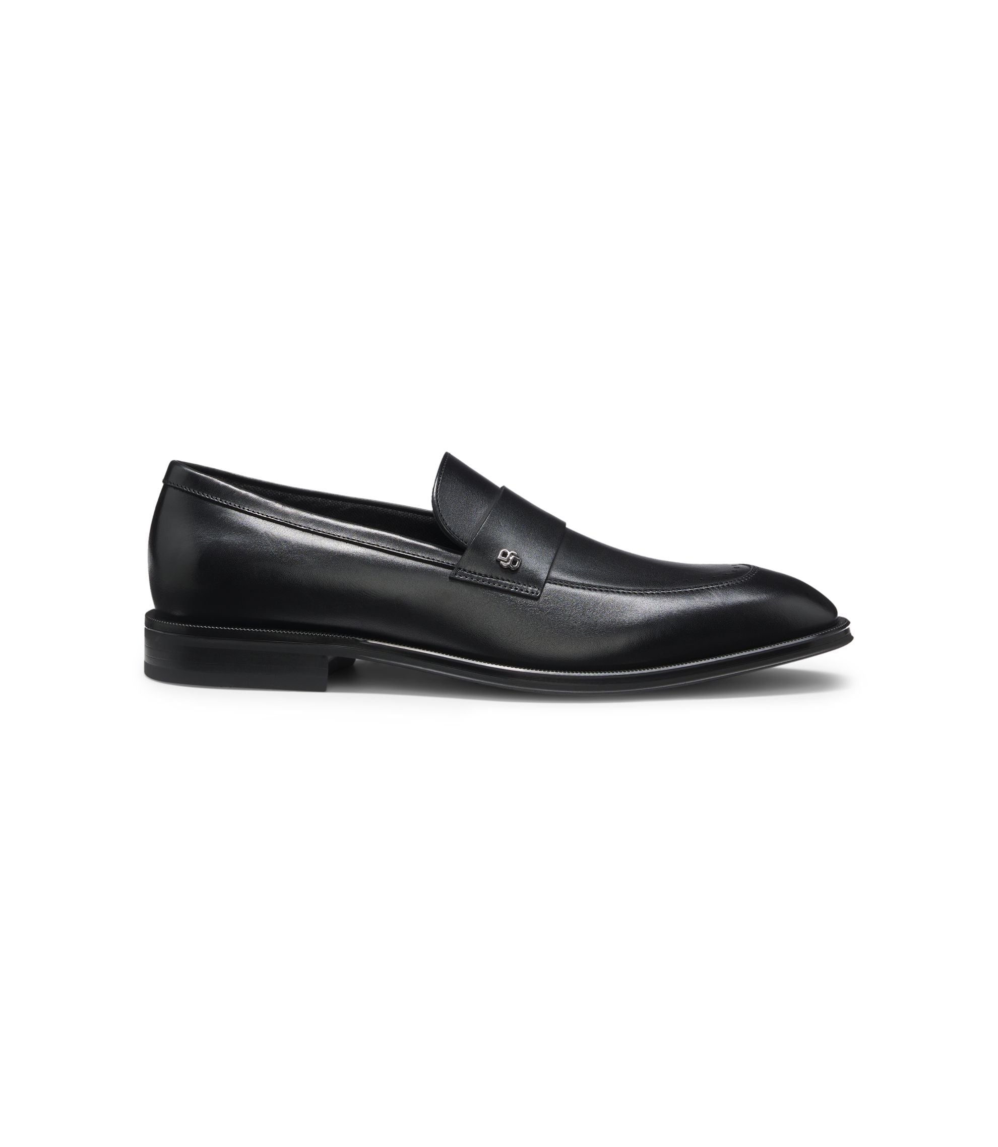 Boss Leather Loafers With Double B Monogram Trim Black Black