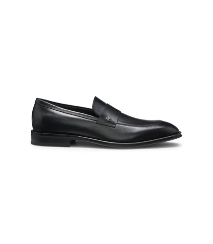 Boss Leather Loafers With Double B Monogram Trim Black Black