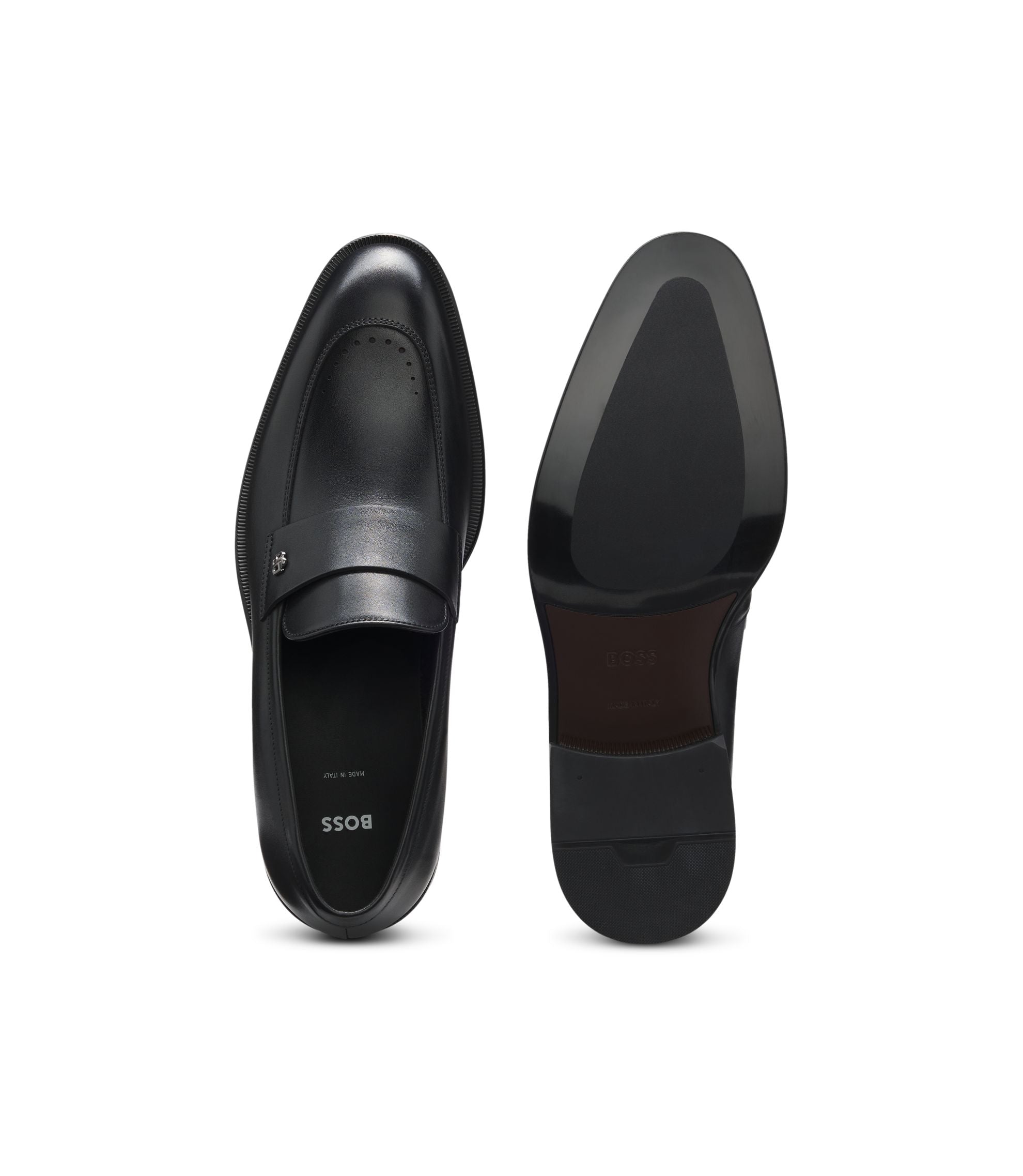 Boss Leather Loafers With Double B Monogram Trim Black Black