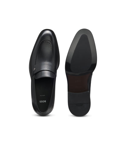 Boss Leather Loafers With Double B Monogram Trim Black Black