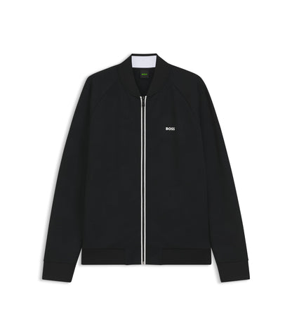 Boss Triangle Jacquard Zip Up Sweatshirt With Rubberized Logo Black