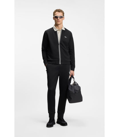 Boss Triangle Jacquard Zip Up Sweatshirt With Rubberized Logo Black