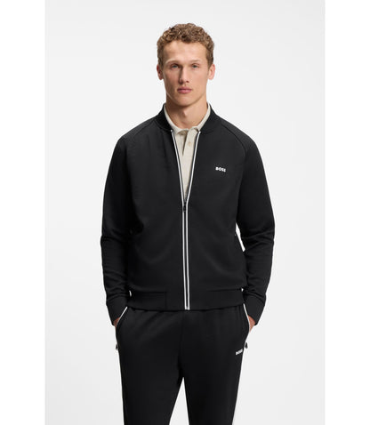 Boss Triangle Jacquard Zip Up Sweatshirt With Rubberized Logo Black