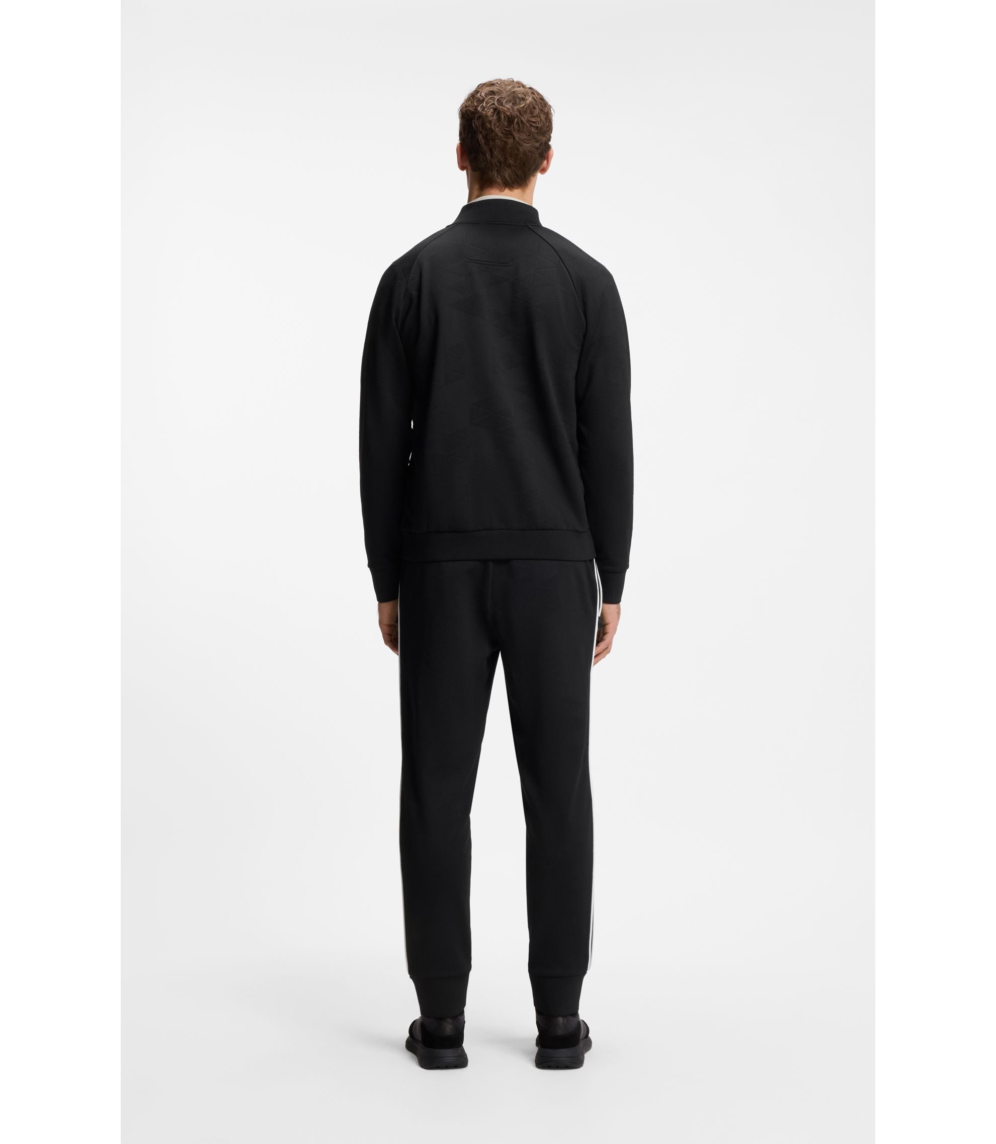 Boss Triangle Jacquard Zip Up Sweatshirt With Rubberized Logo Black