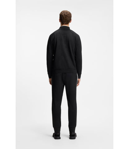 Boss Triangle Jacquard Zip Up Sweatshirt With Rubberized Logo Black