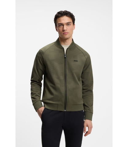Boss Triangle Jacquard Zip Up Sweatshirt With Rubberized Logo Light Green