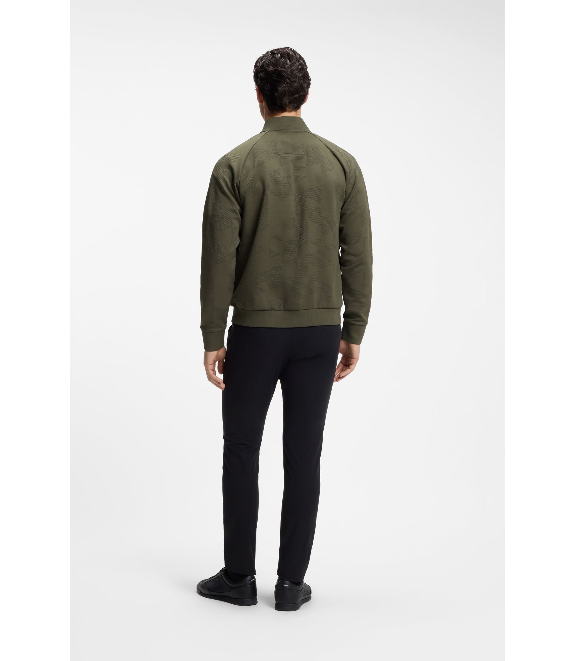 Boss Triangle Jacquard Zip Up Sweatshirt With Rubberized Logo Light Green