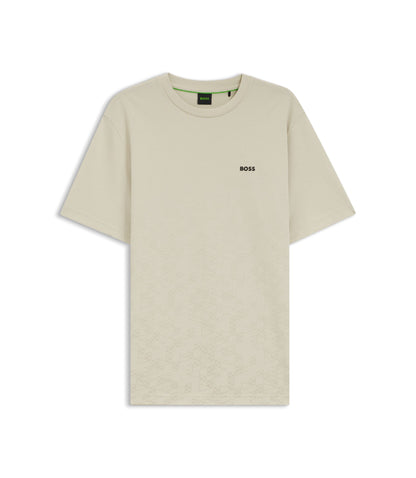 Boss Cotton Piqu T Shirt With All Over Print Light Beige