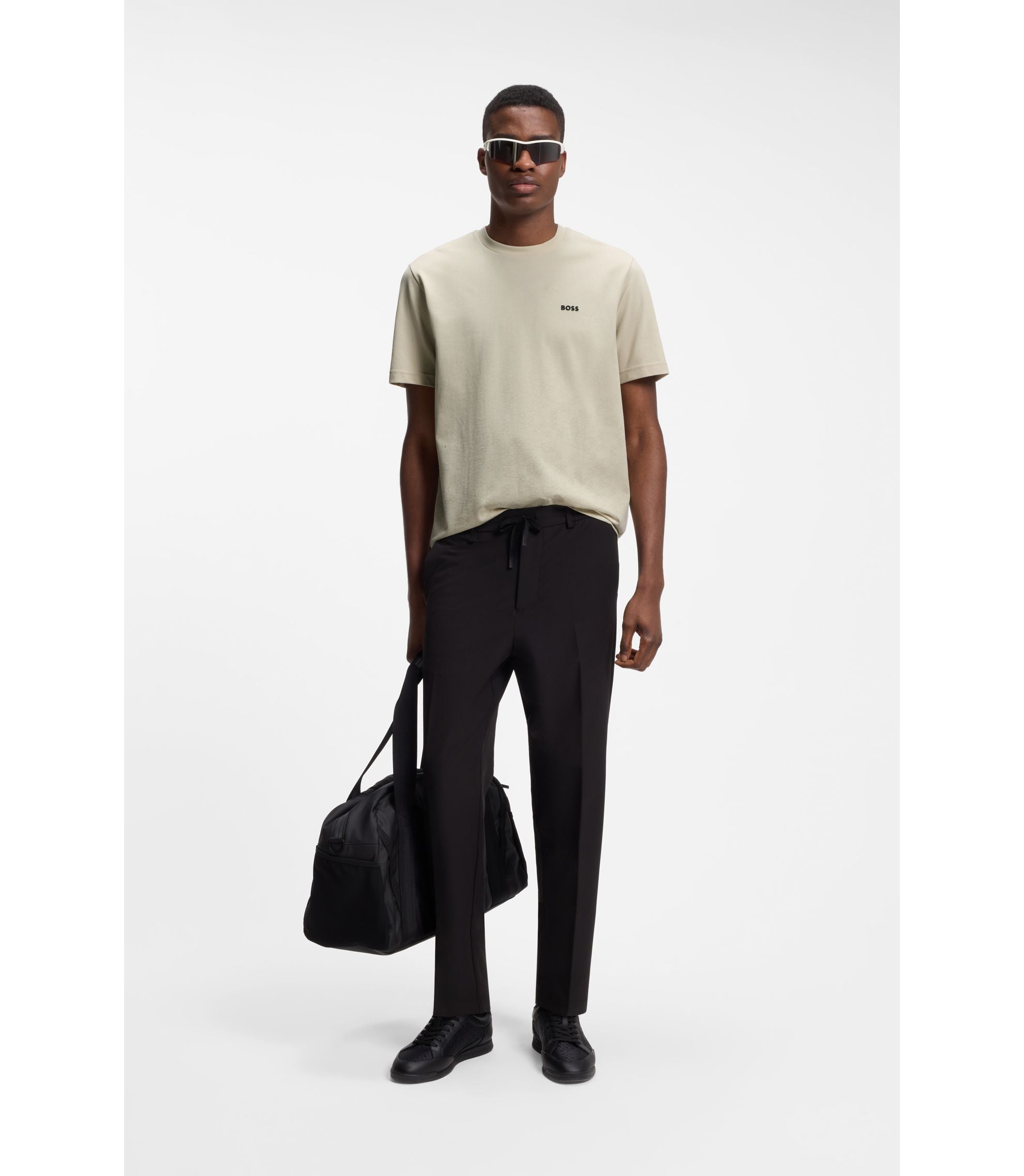 Boss Cotton Piqu T Shirt With All Over Print Light Beige