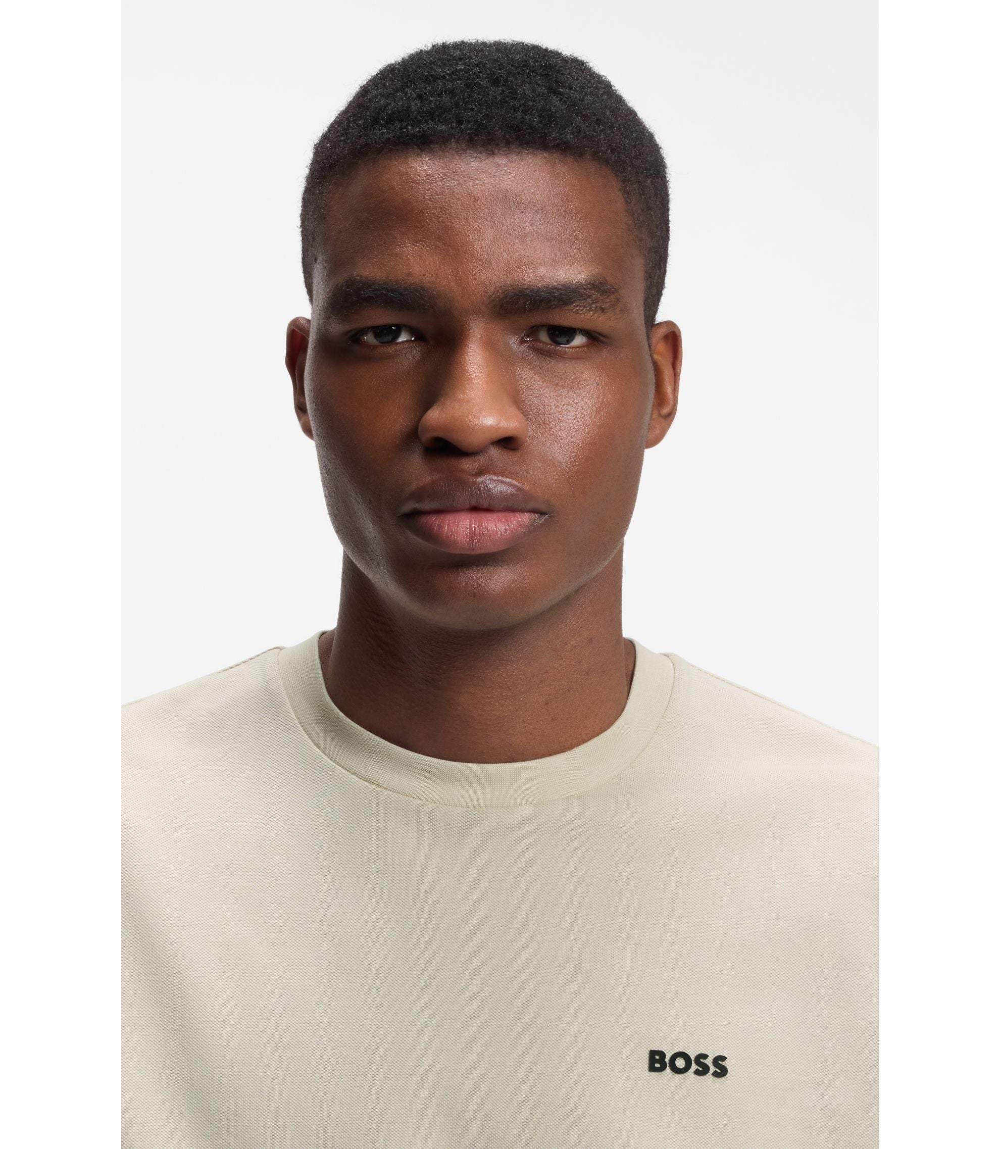 Boss Cotton Piqu T Shirt With All Over Print Light Beige
