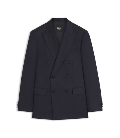 Boss Slim Fit Jacket In Virgin Wool Serge Dark Blue