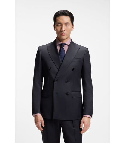 Boss Slim Fit Jacket In Virgin Wool Serge Dark Blue